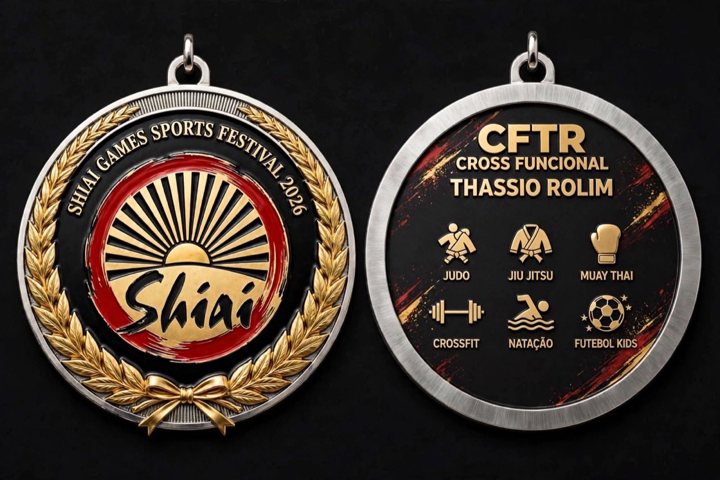Medalha Shiai Games: frente e verso com as modalidades